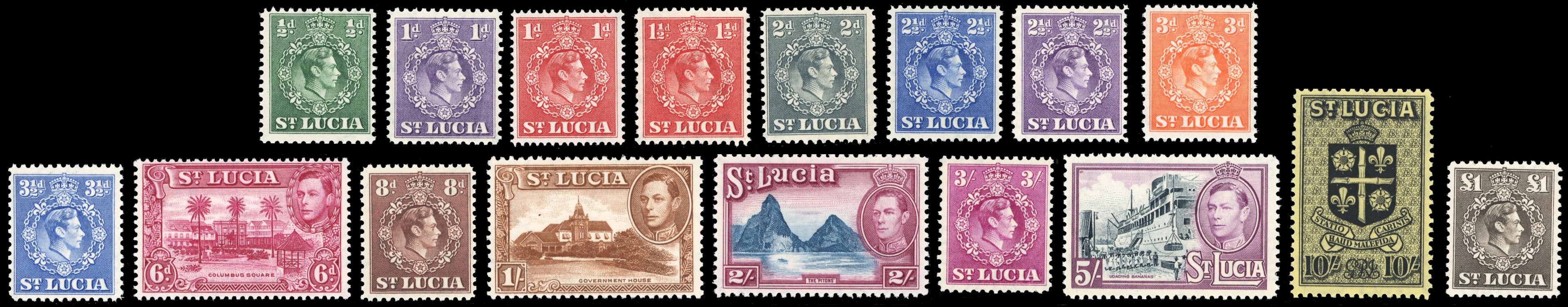 St Lucia SG 128a/141 Unmounted Mint 1938-48 set of 17
