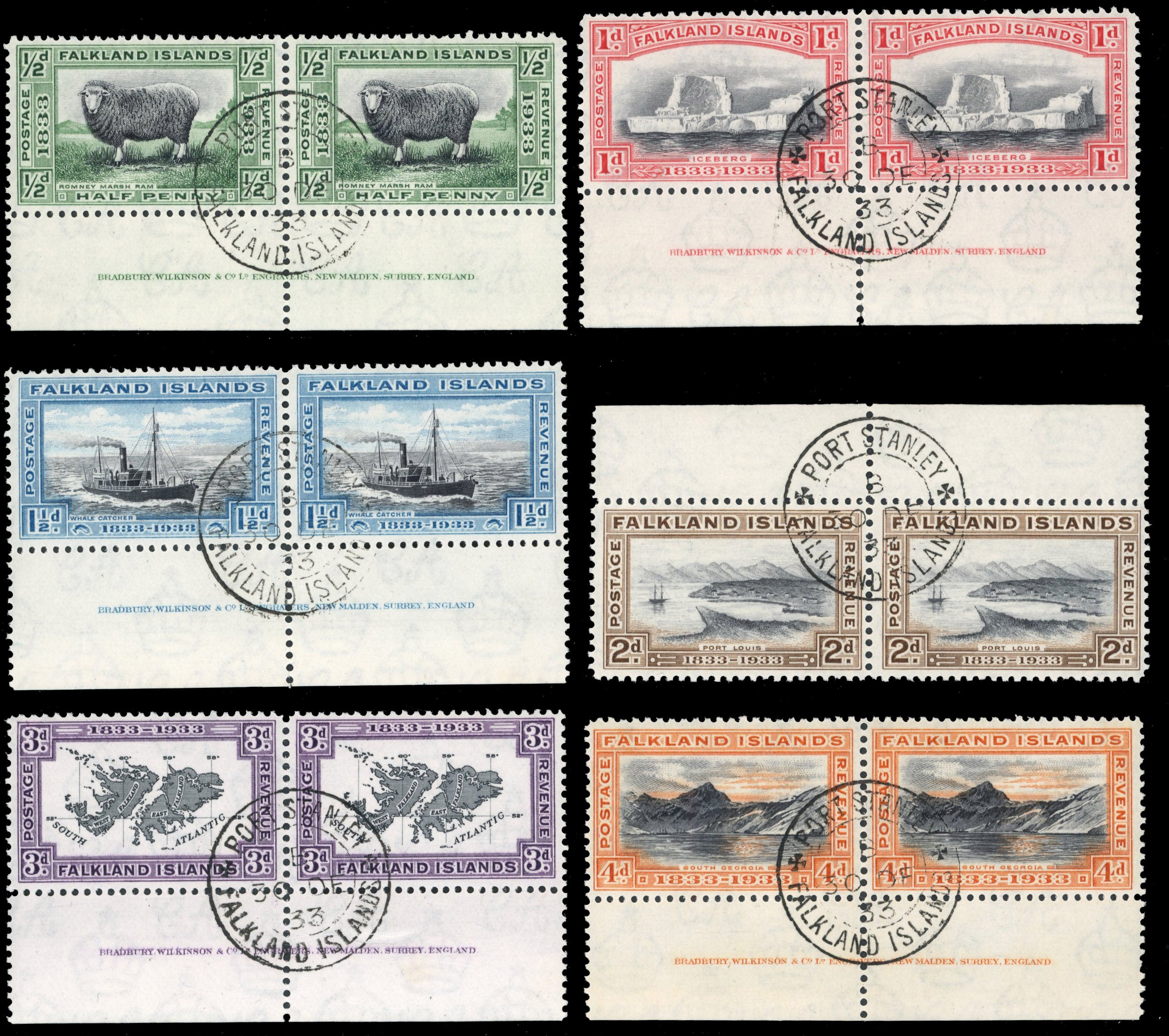 Falkland Islands SG 127/134 Used 1933 Centenary set to 1s
