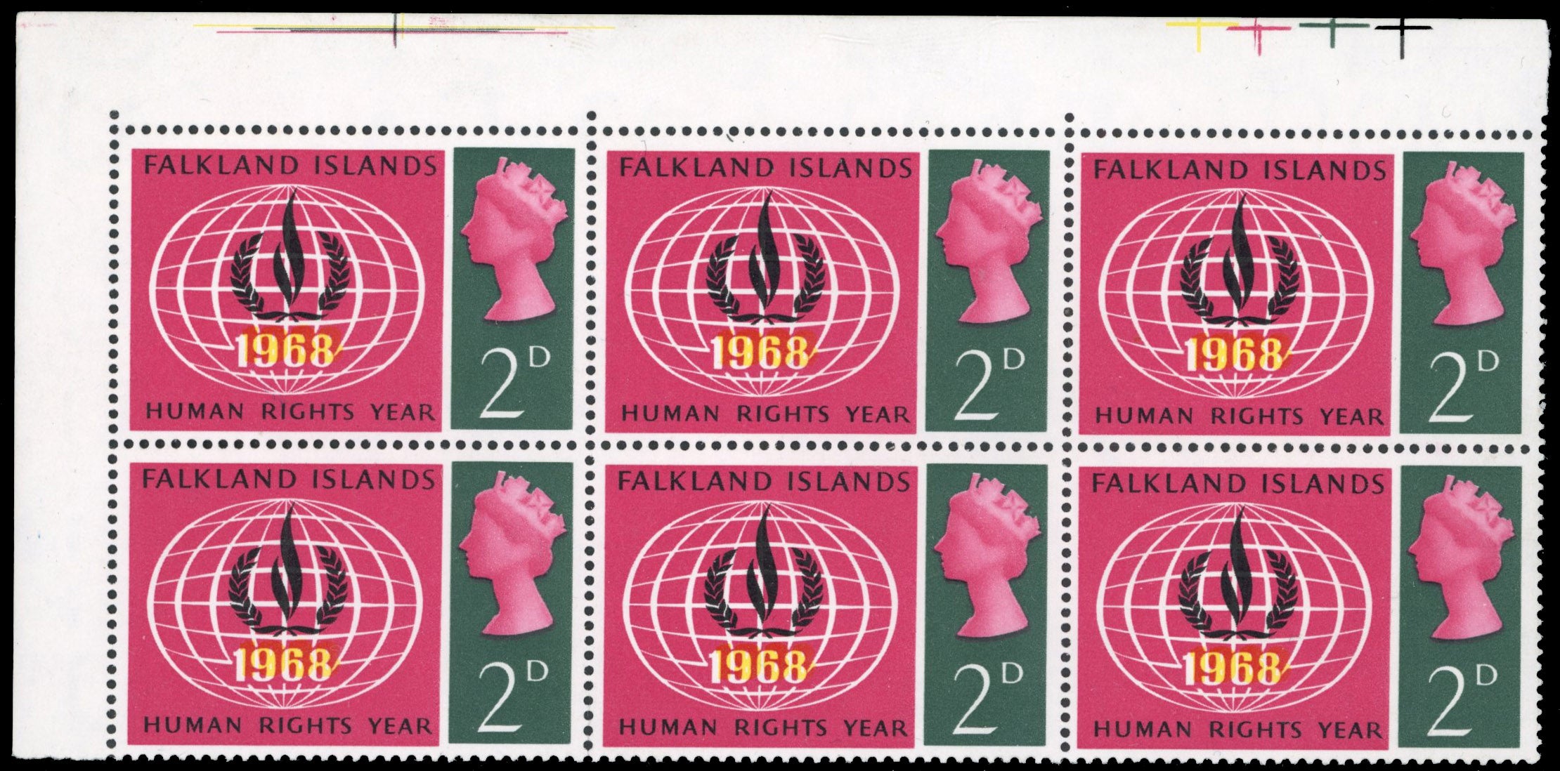Falkland Islands SG 228 var Unmounted Mint 1968 Human Rights Year 2d yellow misplaced