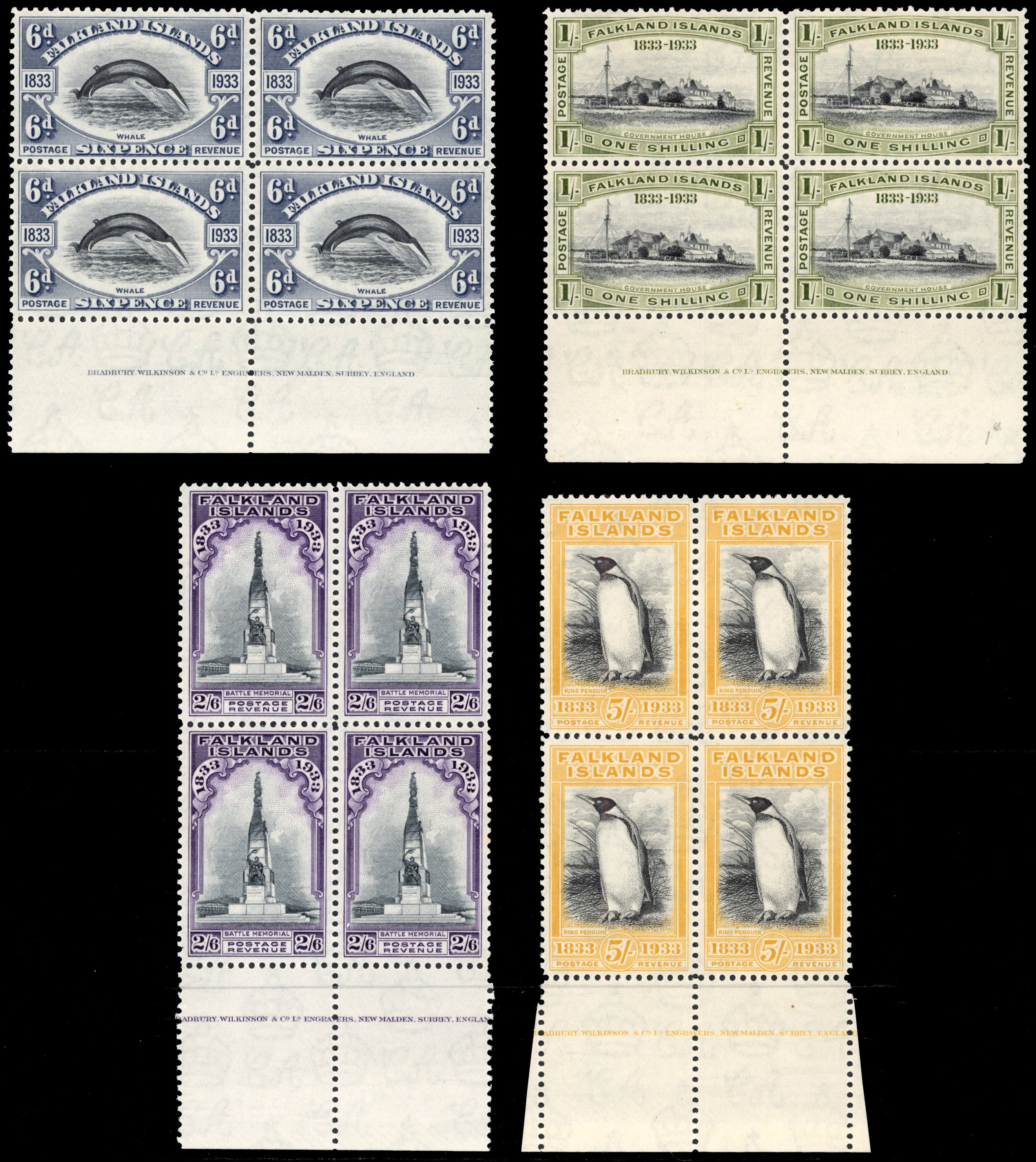 Falkland Islands SG 127/38 Mint 1933 Centenary set to 5s imprint blocks of 4