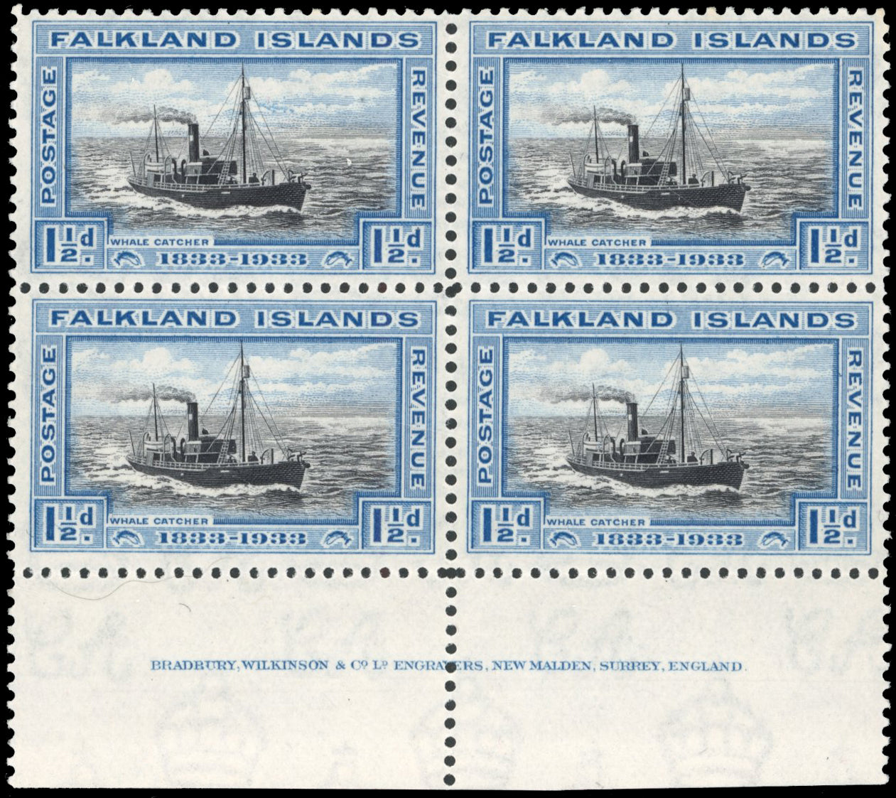 Falkland Islands SG 129a Unmounted Mint 1933 Centenary 1½d variety Break in cloud