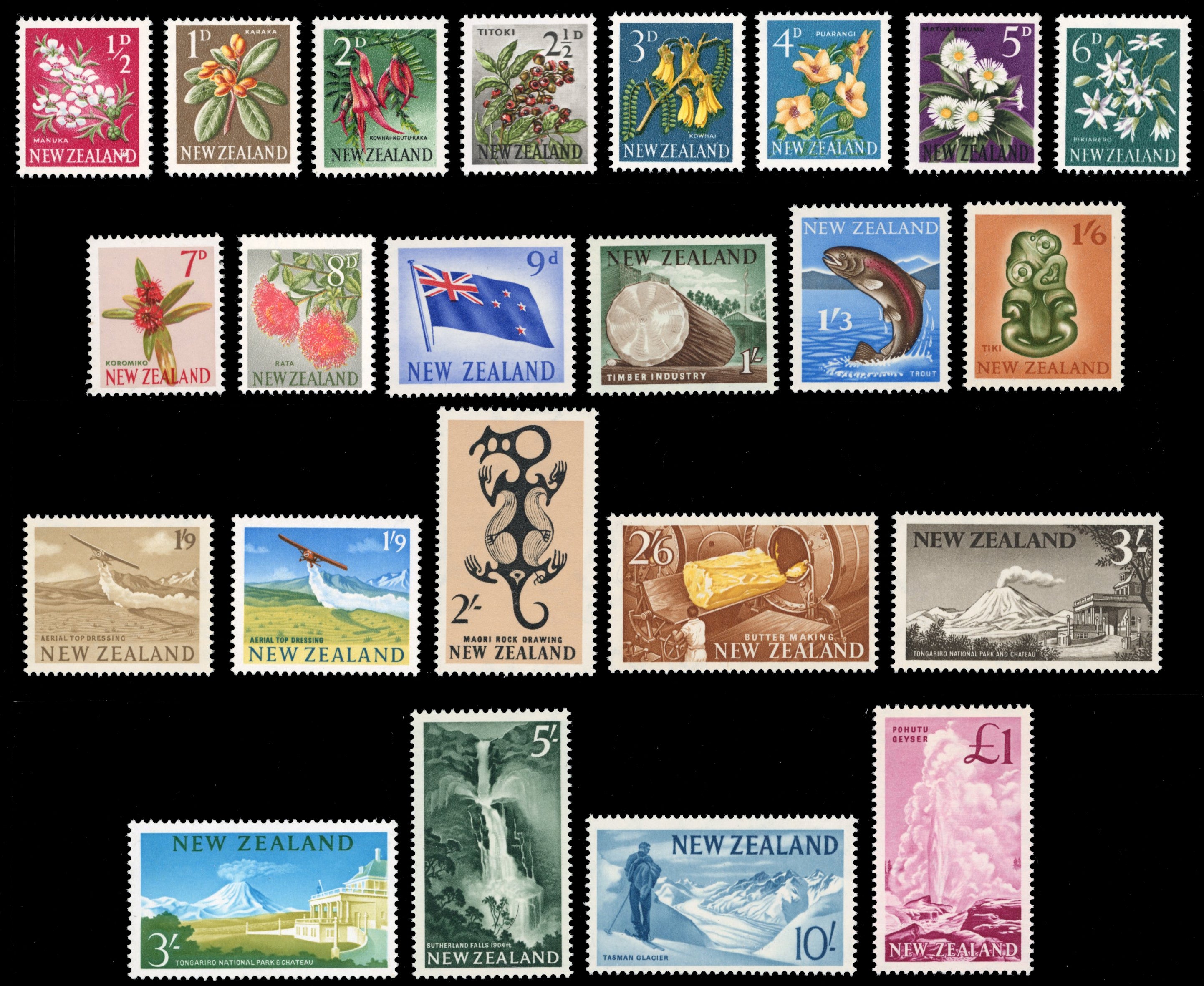 New Zealand SG 781/802 Unmounted Mint 1960-66 set of 23