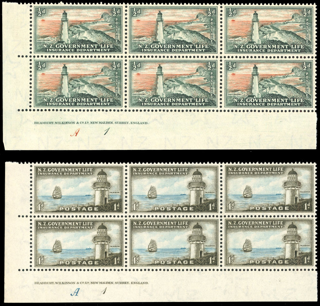 New Zealand SG L42/44, L46/49 Unmounted Mint 1947 Life Insurance set of 7 plate blocks