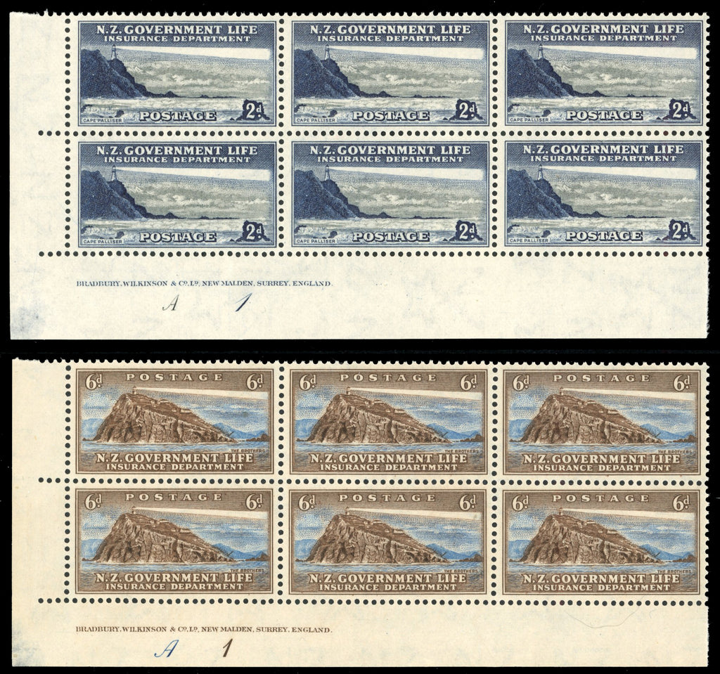 New Zealand SG L42/44, L46/49 Unmounted Mint 1947 Life Insurance set of 7 plate blocks