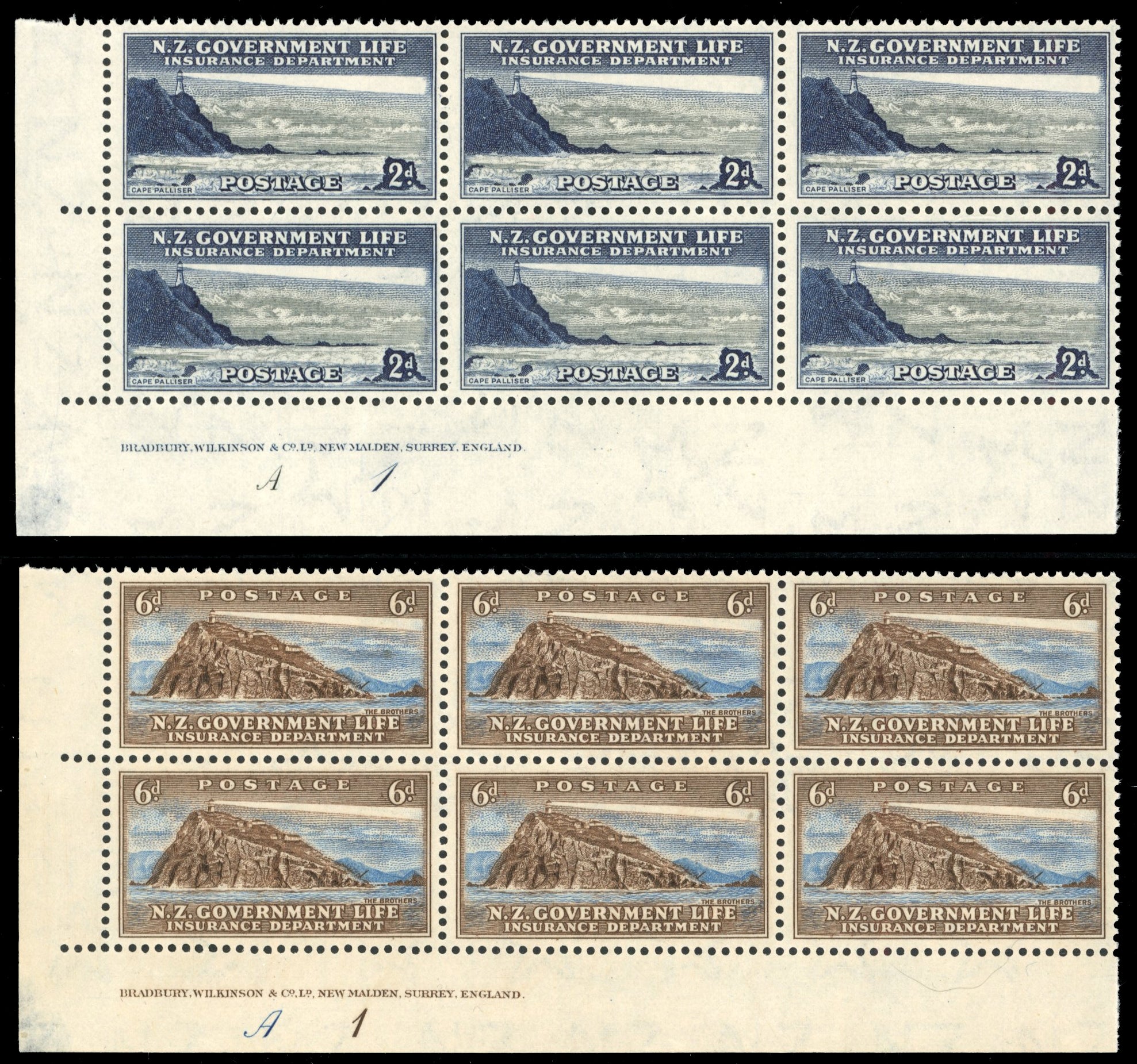 New Zealand SG L42/44, L46/49 Unmounted Mint 1947 Life Insurance set of 7 plate blocks