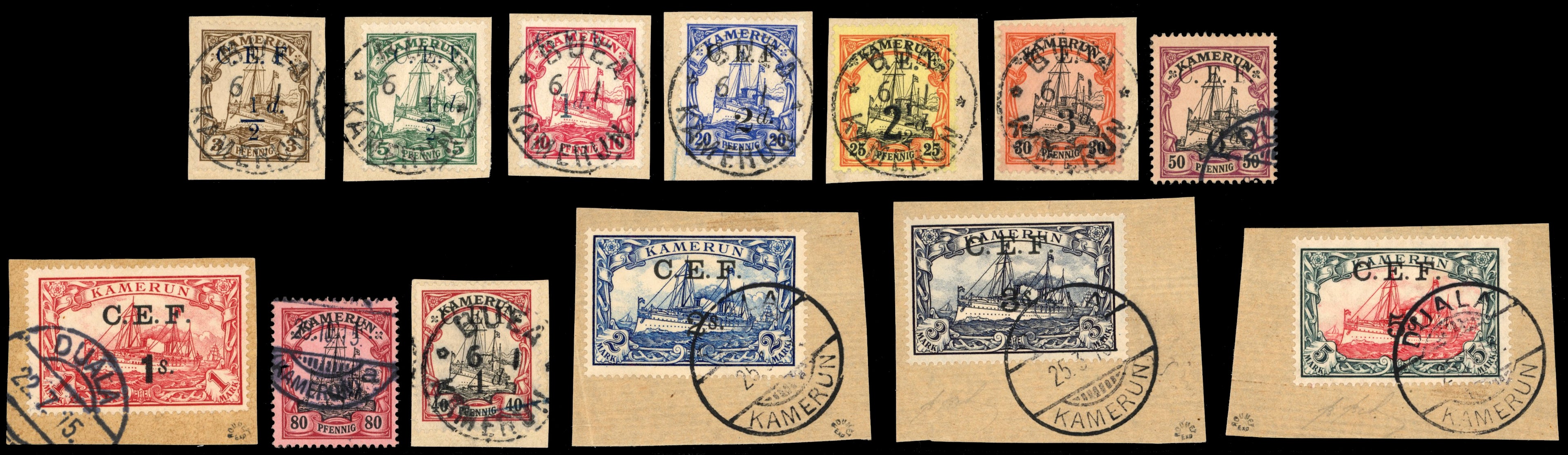 Cameroon SG B1/B13 Used 1915 Expeditionary Force set of 13 to 5s on 5m C.E.F.