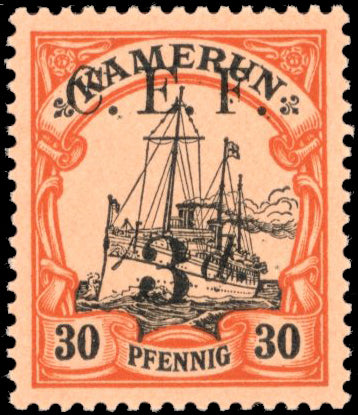 Cameroon SG B6b Unmounted Mint 1915 Expeditionary Force 3d on 30pf C.E.F.surcharge triple two albino