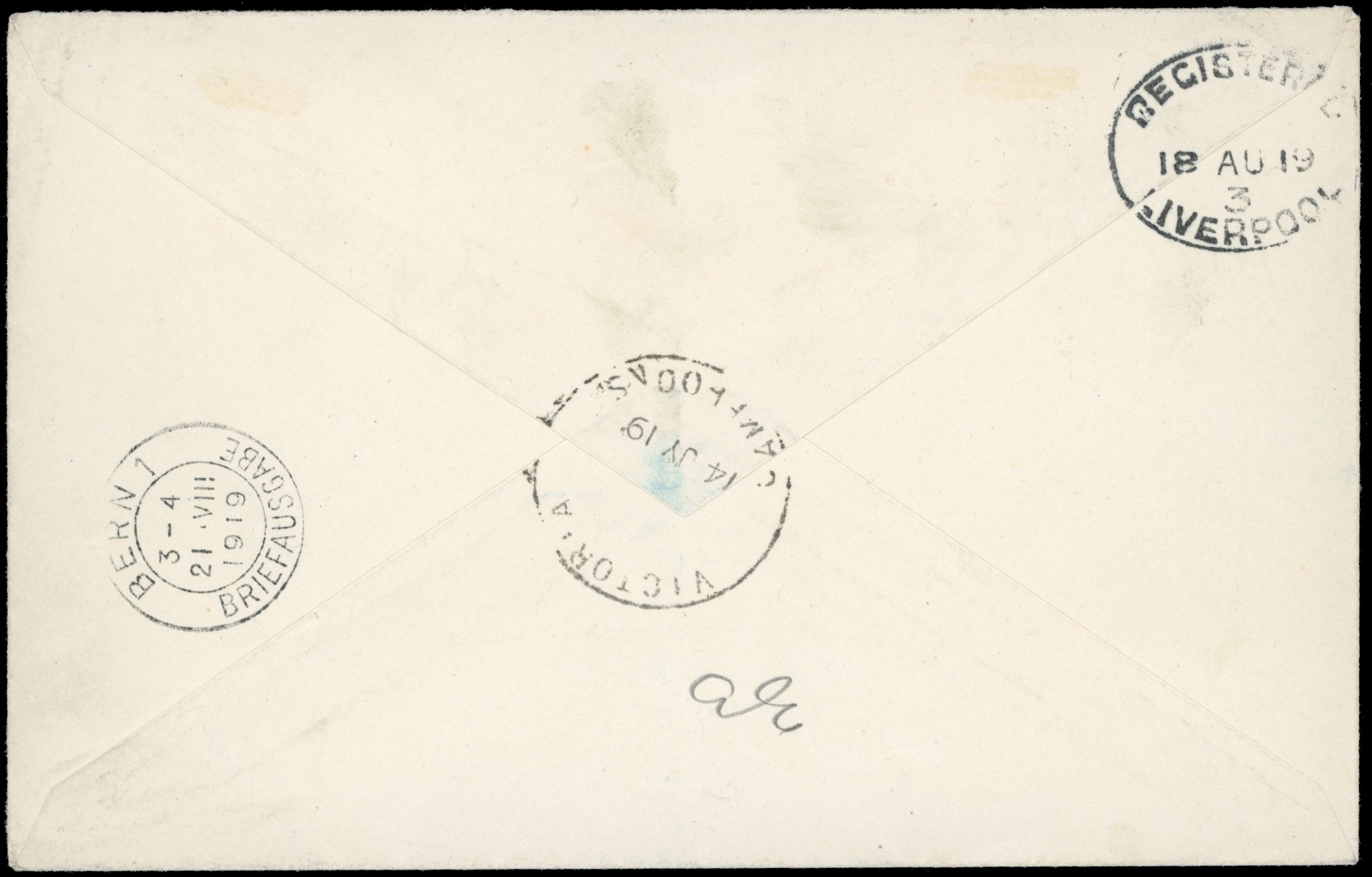 Cameroon SG B7/B9 1919 registered cover to Switzerland with 1915 4d on 40pf, 6d on 50pf, 8d on 80pf C.E.F.