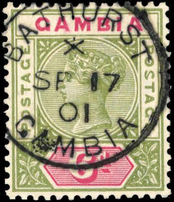 Gambia SG 43a Used 1898-1902 6d variety Malformed S