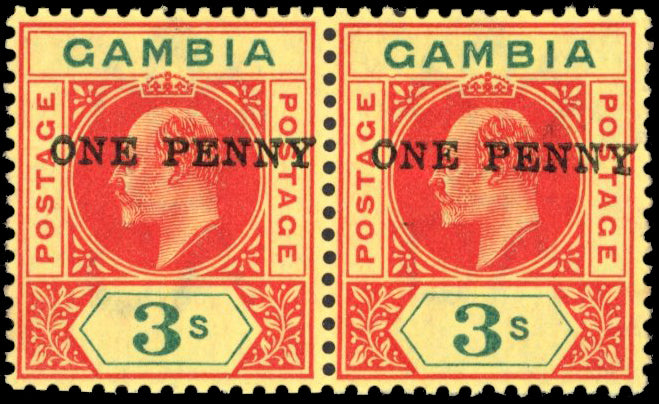 Gambia SG 70b Mint 1906 1d on 3s variety Dented frame