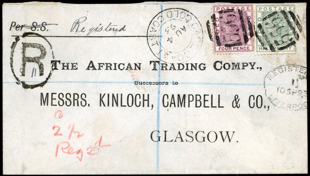 Gold Coast SG 11, 16 1893 registered cover from Cape Coast to Scotland