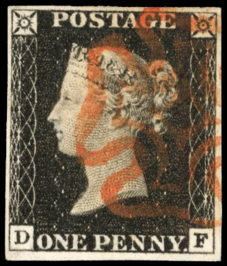Great Britain SG 2 plate 2 Used 1840 1d black lettered DF