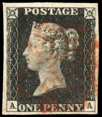 Great Britain SG 2 plate 4 Used 1840 1d black lettered AA