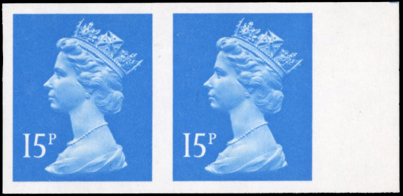 Great Britain SG X905a Unmounted Mint 1971-96 15p bright blue imperf pair