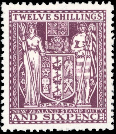 New Zealand SG F156 Mint 1931-35 Arms postal fiscal 12s6d deep plum single watermark