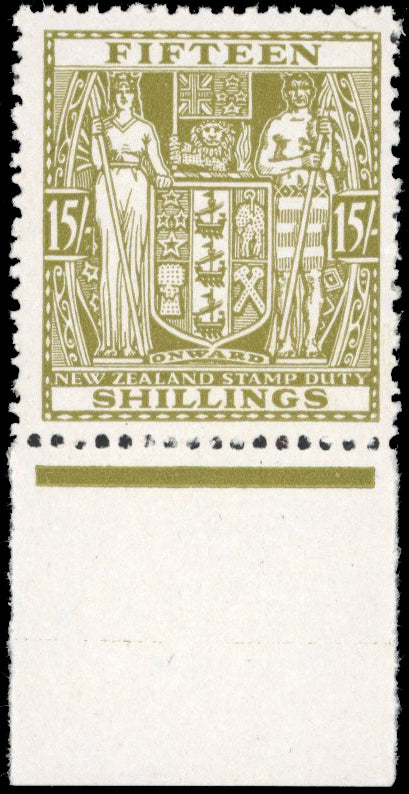New Zealand SG F202w Unmounted Mint 1940-58 Arms postal fiscal 15s sage-green multiple watermark inverted