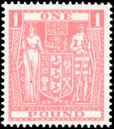 New Zealand SG F218 Unmounted Mint 1956-58 £1 Arms postal fiscal perf 14x13½