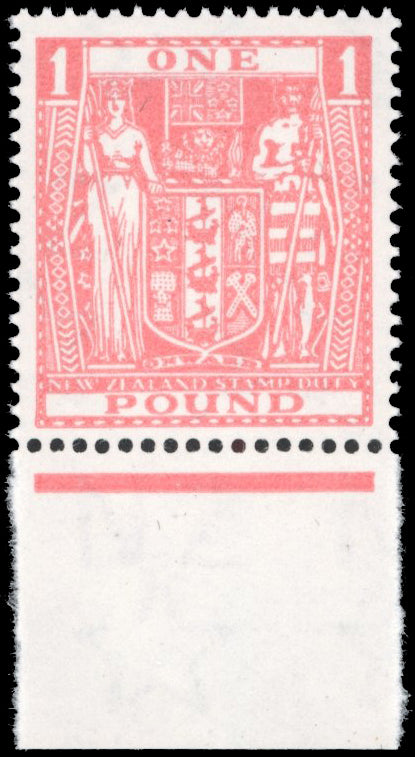 New Zealand SG F218 Unmounted Mint 1956-58 £1 Arms postal fiscal perf 14x13½