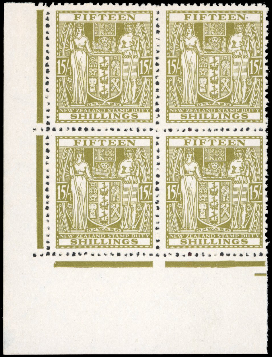 New Zealand SG F202w Unmounted Mint 1940-58 Arms postal fiscal 15s multiple watermark inverted