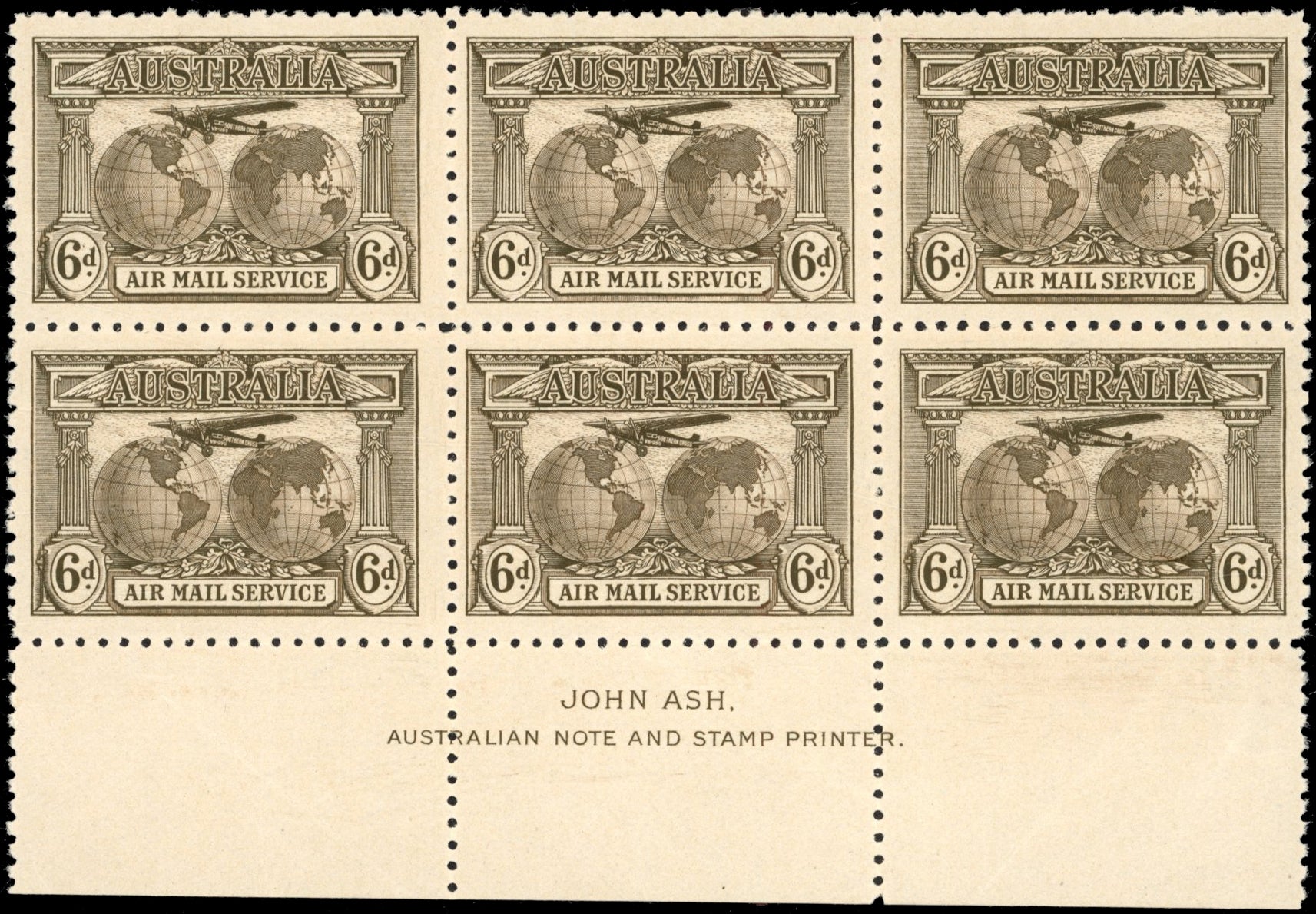 Australia SG 139 var Unmounted Mint 1931 Air 6d imprint block