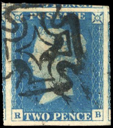 Great Britain SG 5 plate 1 Used 1840 2d blue with jumbo margins