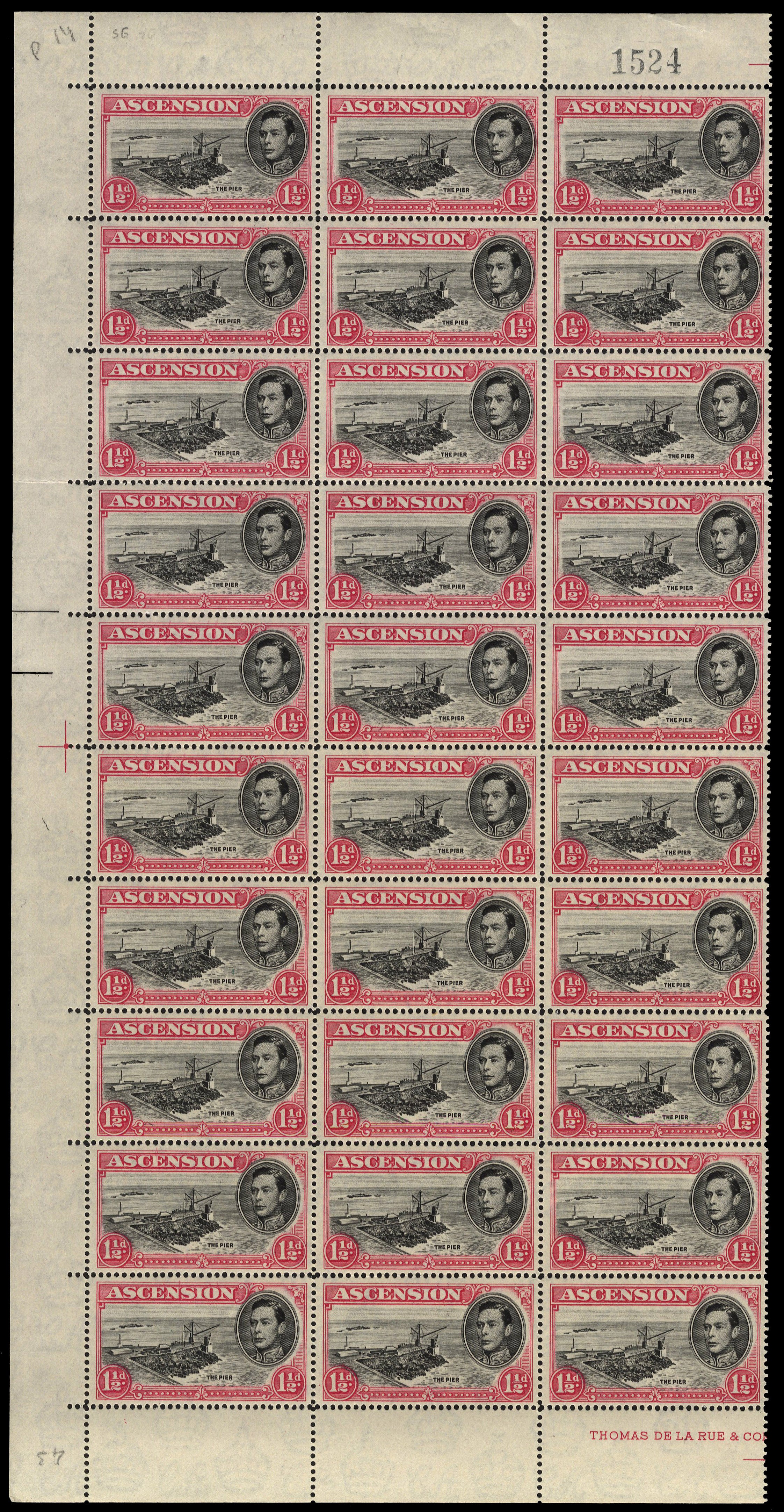 Ascension SG 40da/db Unmounted Mint 1938-53 1½d black and rose-carmine variety Davit flaw + Cut mast and railings