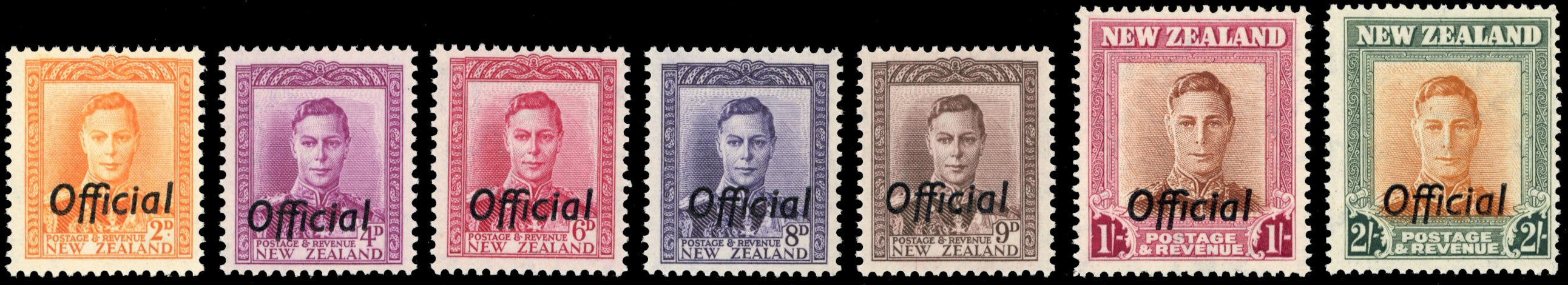 New Zealand SG O152/O158 Unmounted Mint 1947-51 KGVI official set of 7