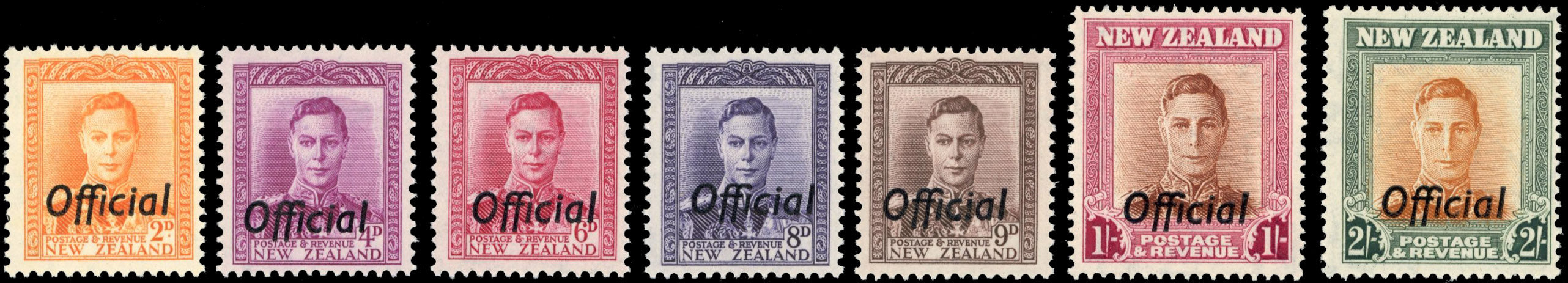 New Zealand SG O152/O158 Unmounted Mint 1947-51 KGVI official set of 7