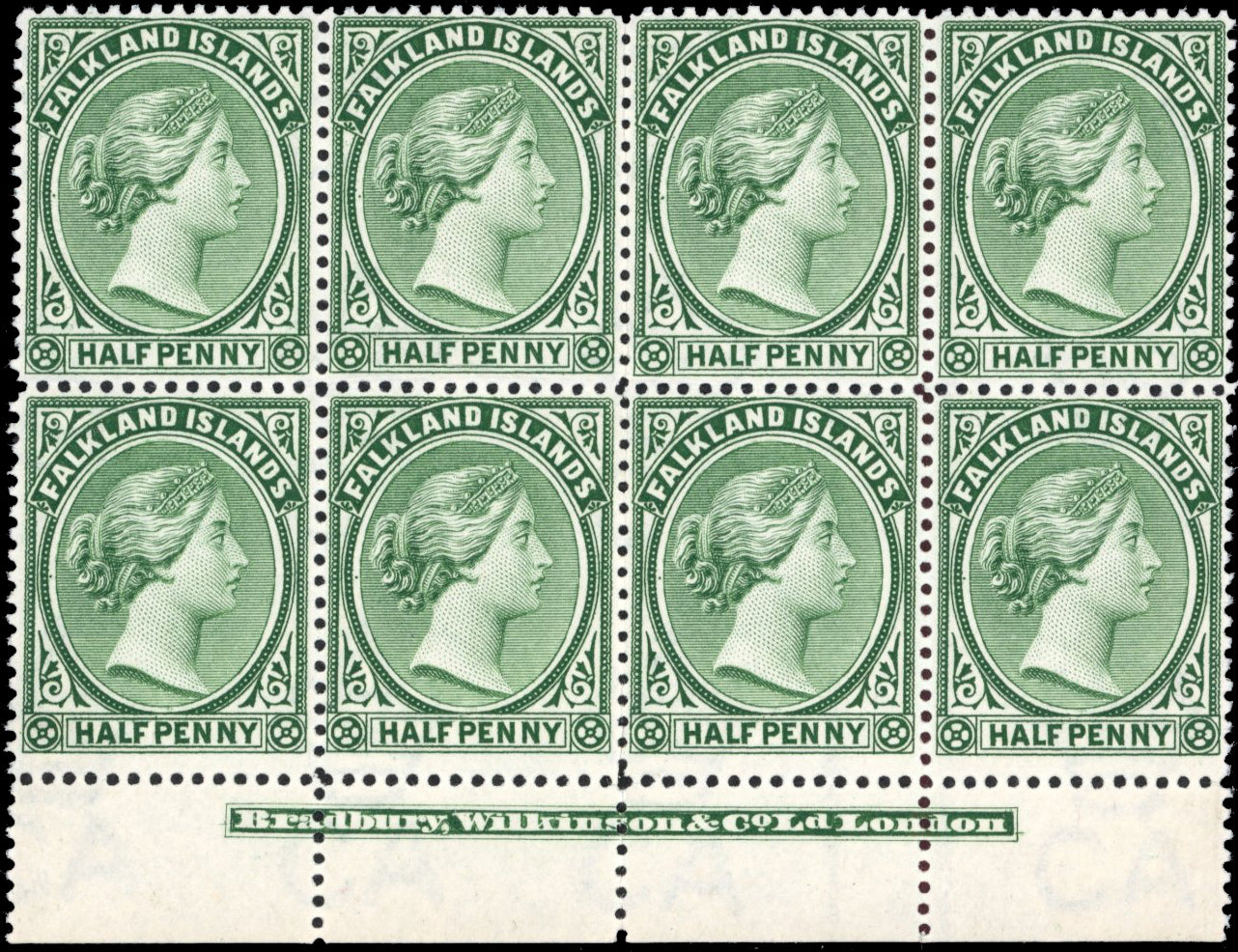 Falkland Islands SG 16 Unmounted Mint 1891-1902 ½d green imprint block