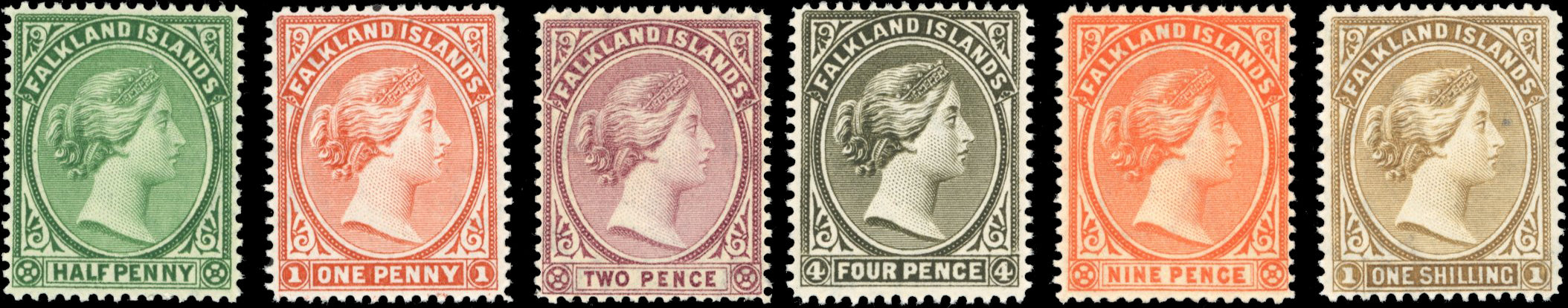 Falkland Islands SG 17b/37 btwn Mint 1891-1902 ½d, 1d, 2d, 4d, 9d, 1s