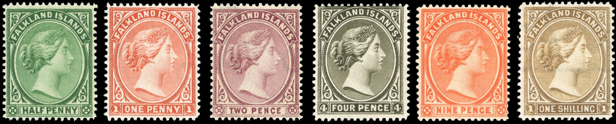Falkland Islands SG 17b/37 btwn Mint 1891-1902 ½d, 1d, 2d, 4d, 9d, 1s
