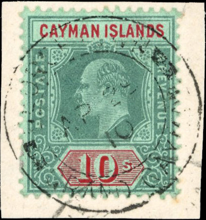 Cayman Islands SG 34 Used 1907-11 KEVII 10s green and red on green
