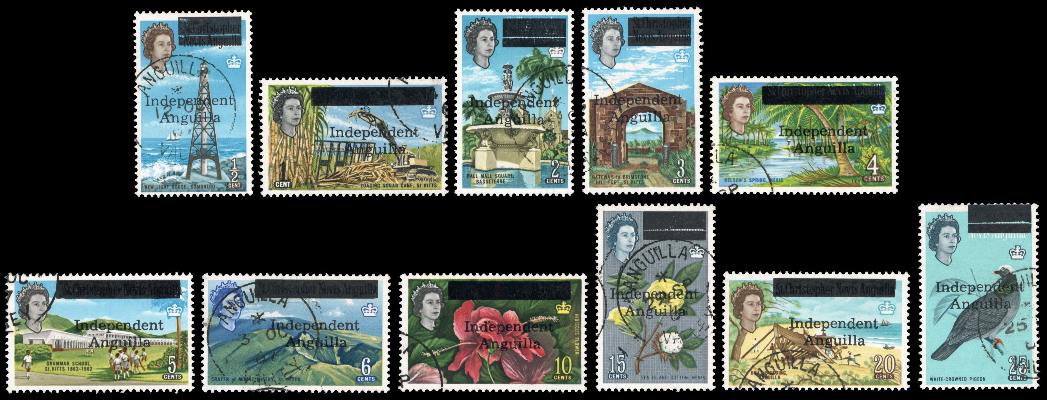 Anguilla SG 1/11w Used 1967 Independent Anguilla set to 25c