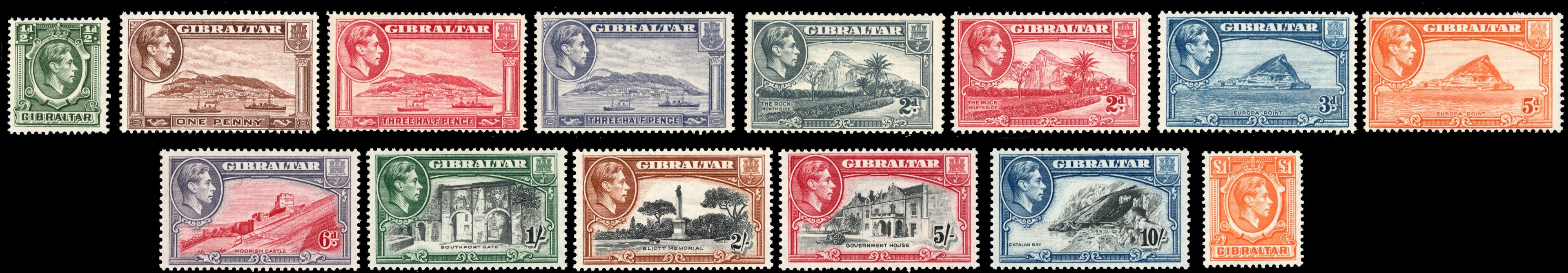 Gibraltar SG 121/131 Unmounted Mint 1938-51 set of 14