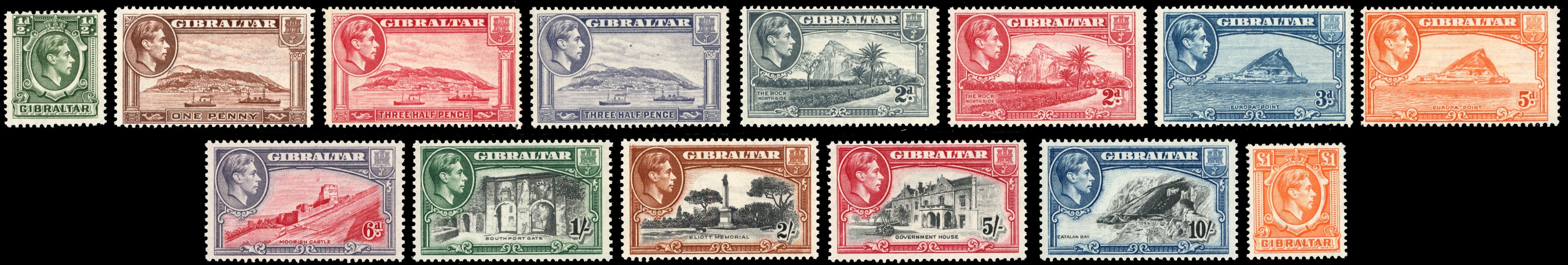 Gibraltar SG 121/131 Unmounted Mint 1938-51 set of 14