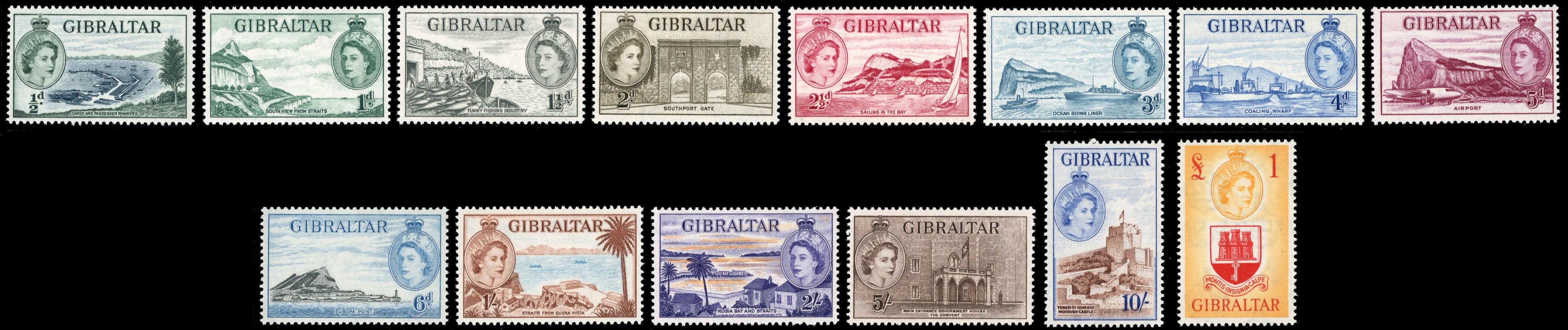 Gibraltar SG 1953-59 SG 145/158 Unmounted Mint 1953-59 set of 14