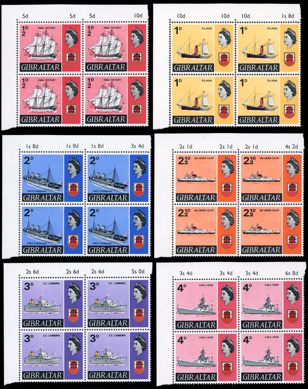 Gibraltar SG 200/213 excl 205b Unmounted Mint 1967 Ships set of 14