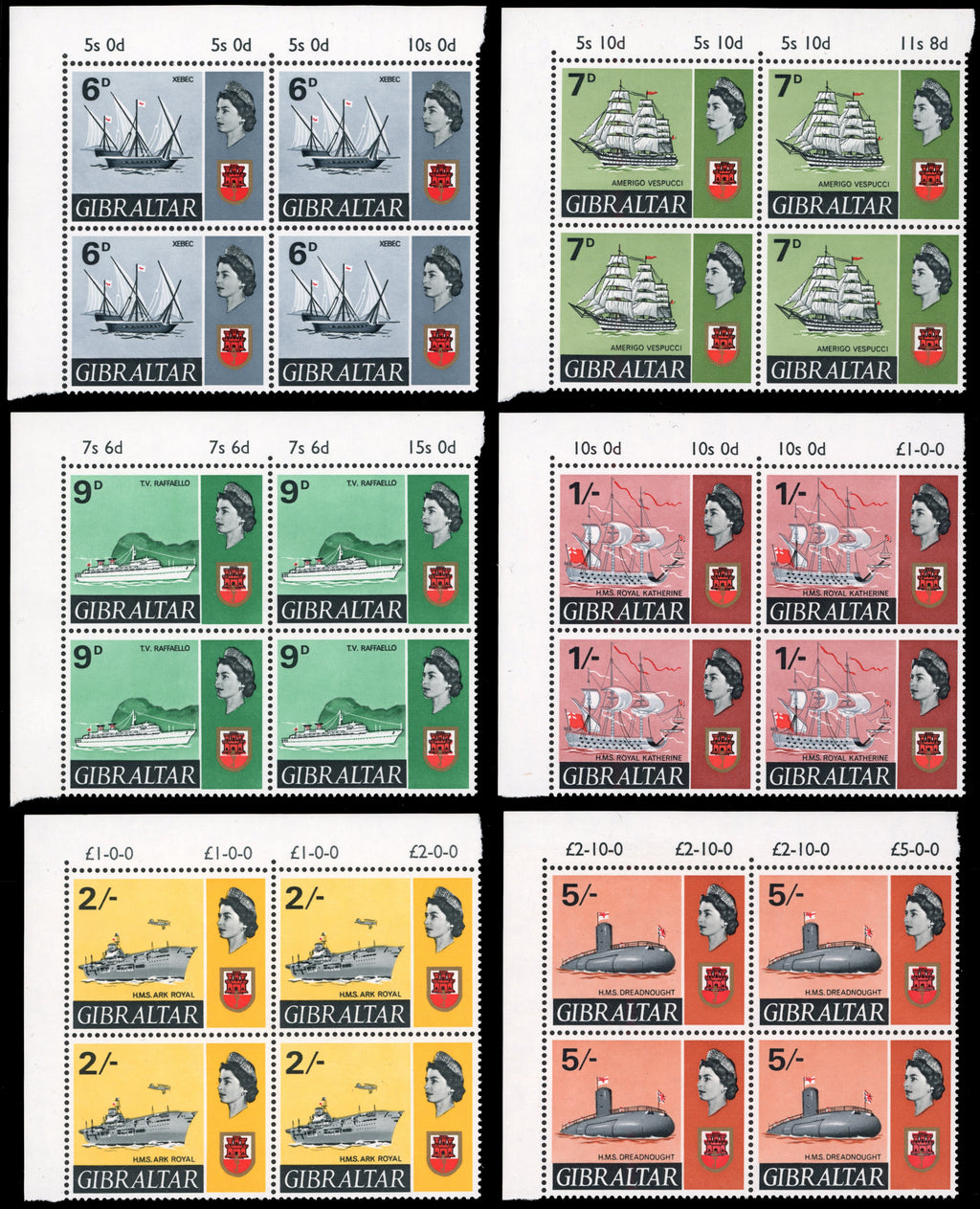 Gibraltar SG 200/213 excl 205b Unmounted Mint 1967 Ships set of 14