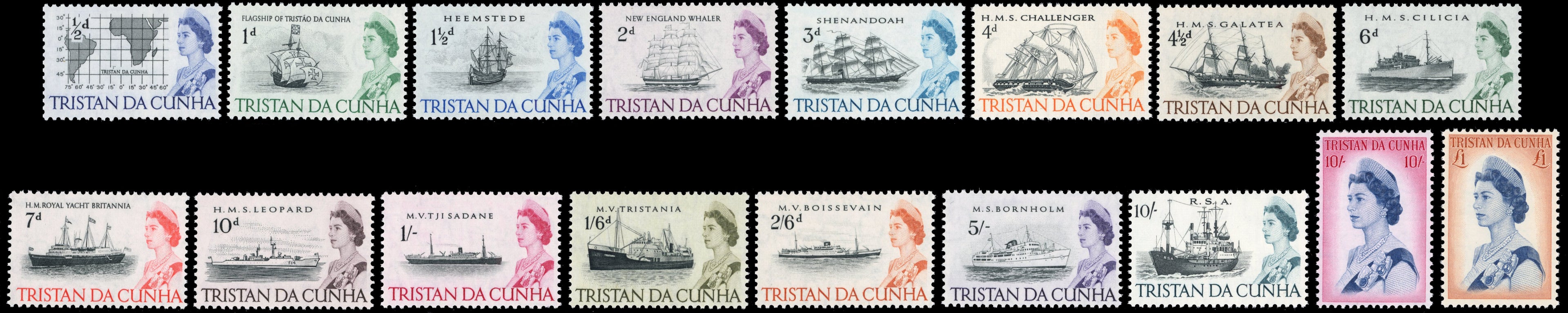 Tristan da Cunha SG 71/84b Unmounted Mint 1965-67 Ships set of 17