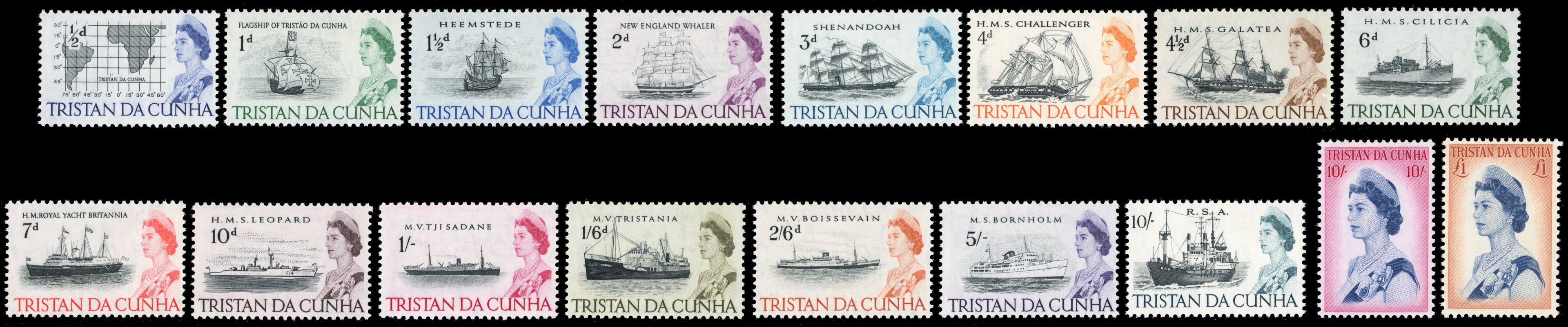 Tristan da Cunha SG 71/84b Unmounted Mint 1965-67 Ships set of 17