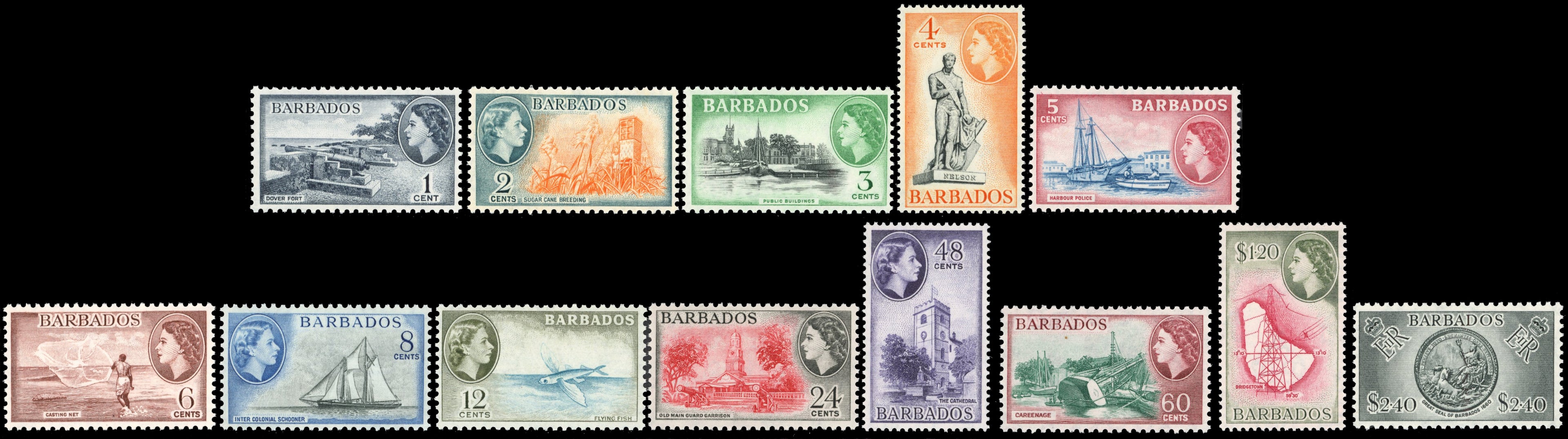 Barbados SG 289/301 Unmounted Mint 1953-61 set of 13