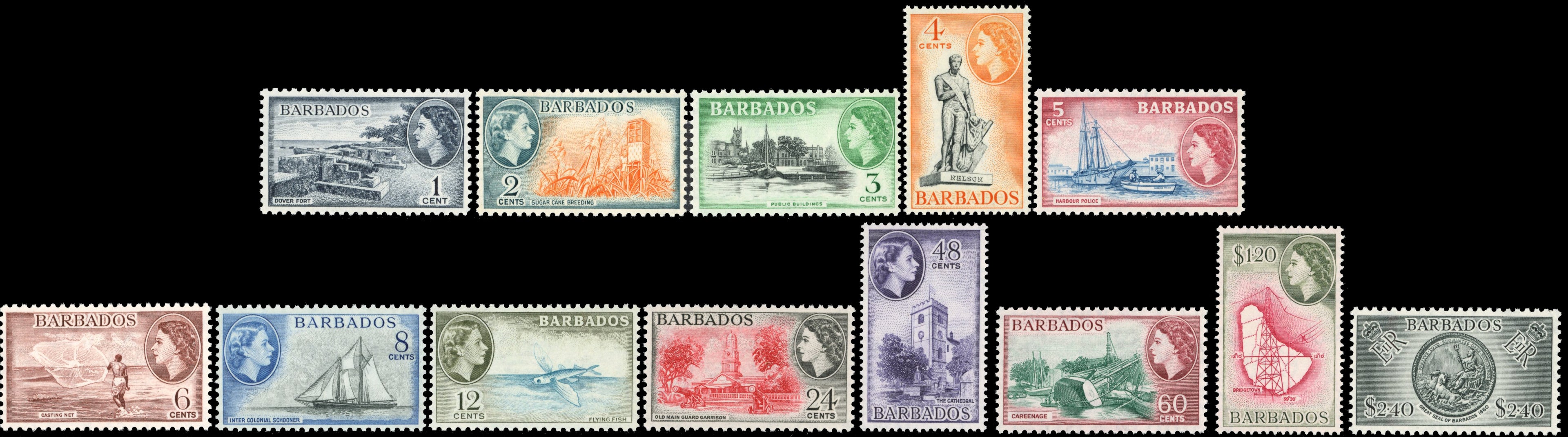 Barbados SG 289/301 Unmounted Mint 1953-61 set of 13