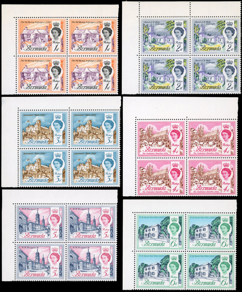 Bermuda SG 163/179 Unmounted Mint 1962-68 set of 18 blocks of 4