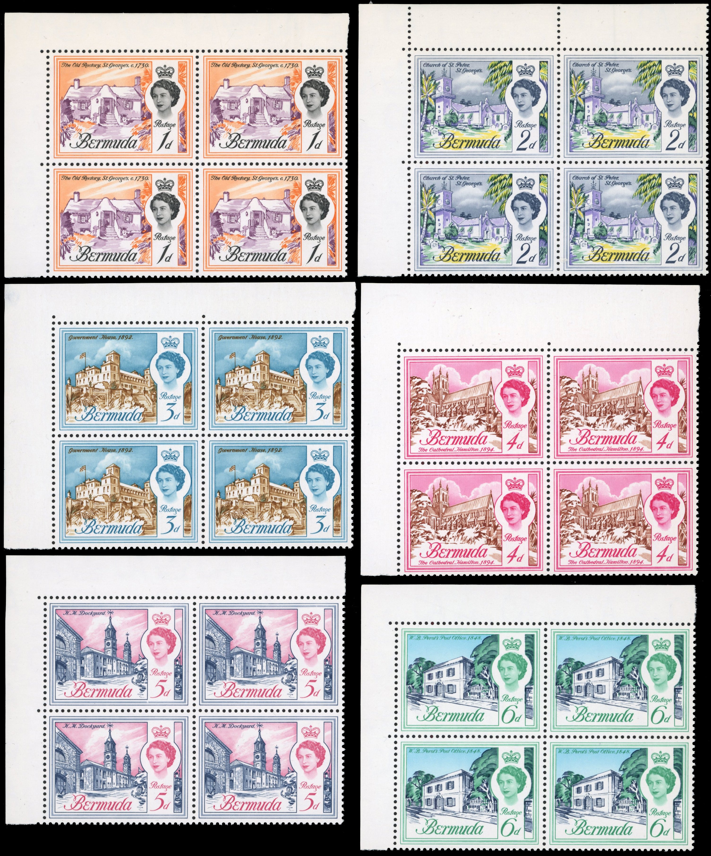 Bermuda SG 163/179 Unmounted Mint 1962-68 set of 18 blocks of 4