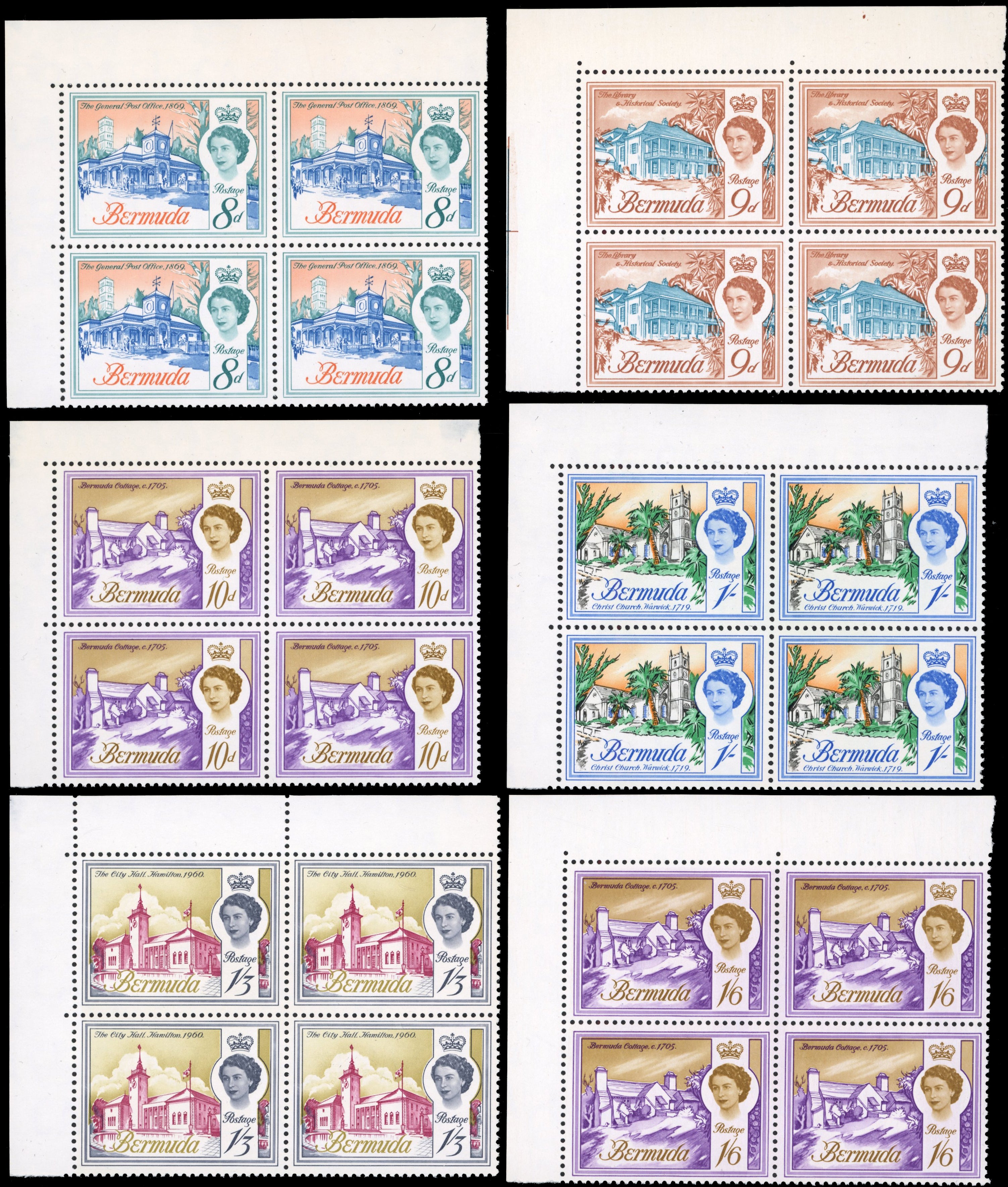 Bermuda SG 163/179 Unmounted Mint 1962-68 set of 18 blocks of 4