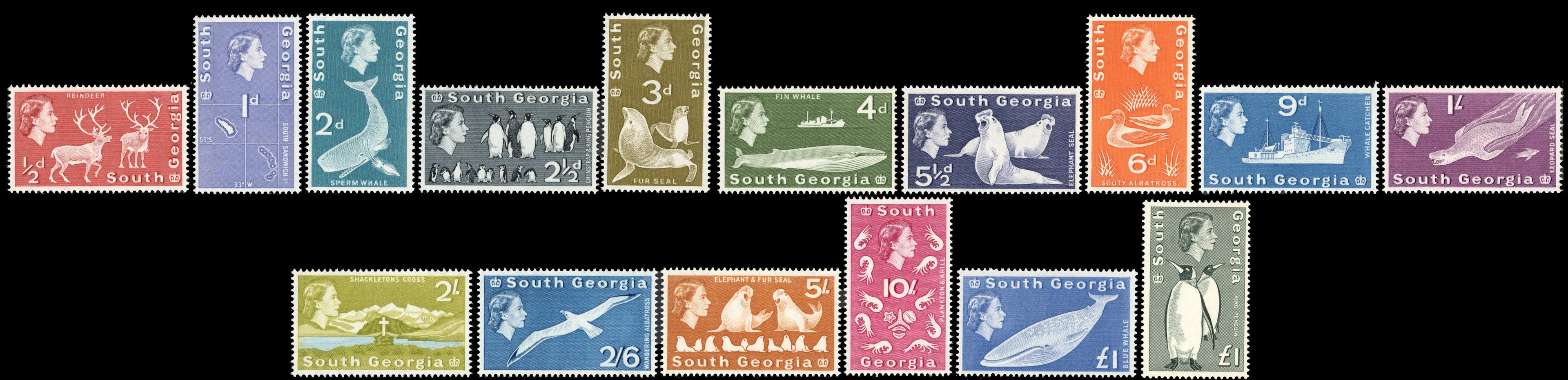 South Georgia SG 1/16 Unmounted Mint 1963-69 set of 16