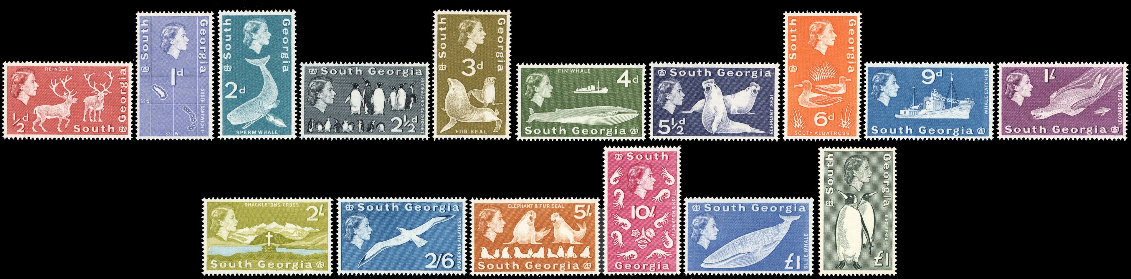 South Georgia SG 1/16 Unmounted Mint 1963-69 set of 16