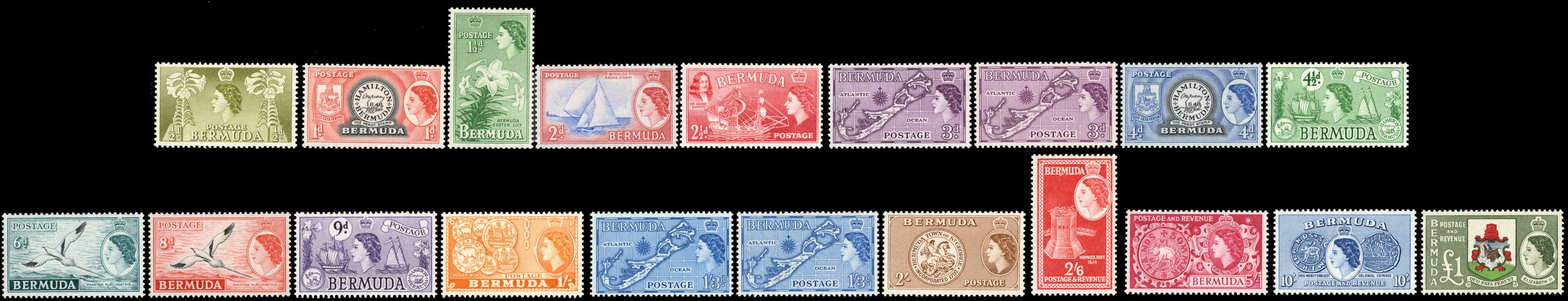 Bermuda SG 135/150 Unmounted Mint 1953-62 set of 20 including 3d, 1s3d die II
