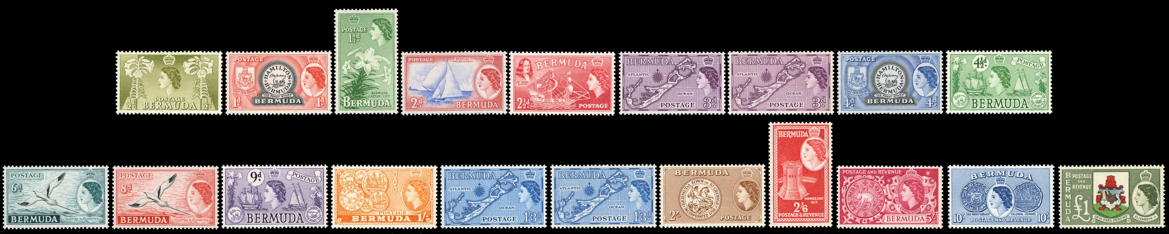 Bermuda SG 135/150 Unmounted Mint 1953-62 set of 20 including 3d, 1s3d die II