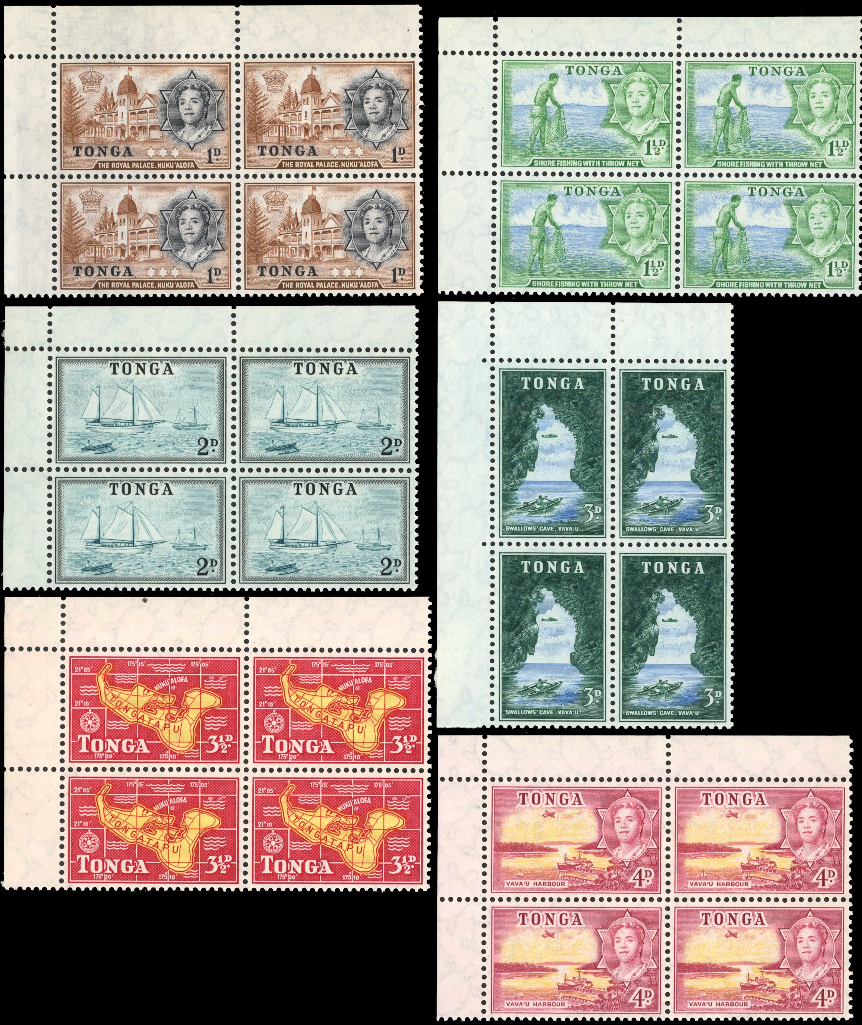Tonga SG 101/114 Unmounted Mint 1953 set of 14 blocks of 4